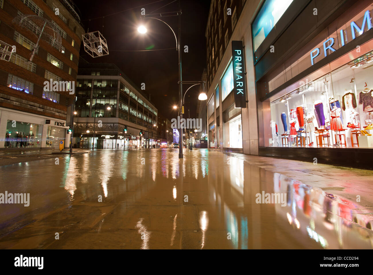 Flooding along Oxford Street caused by burst water mains, 19th January