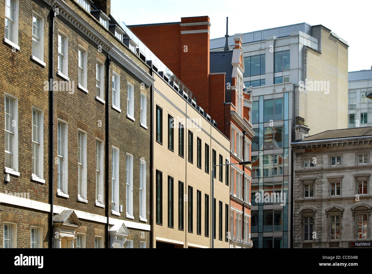 ONE SOUTHAMPTON ROW, SHEPPARD ROBSON, LONDON, 2010, EXTERIOR VIEW ALONG TERRACE SHOWING DIFFERENT FACADES Stock Photo