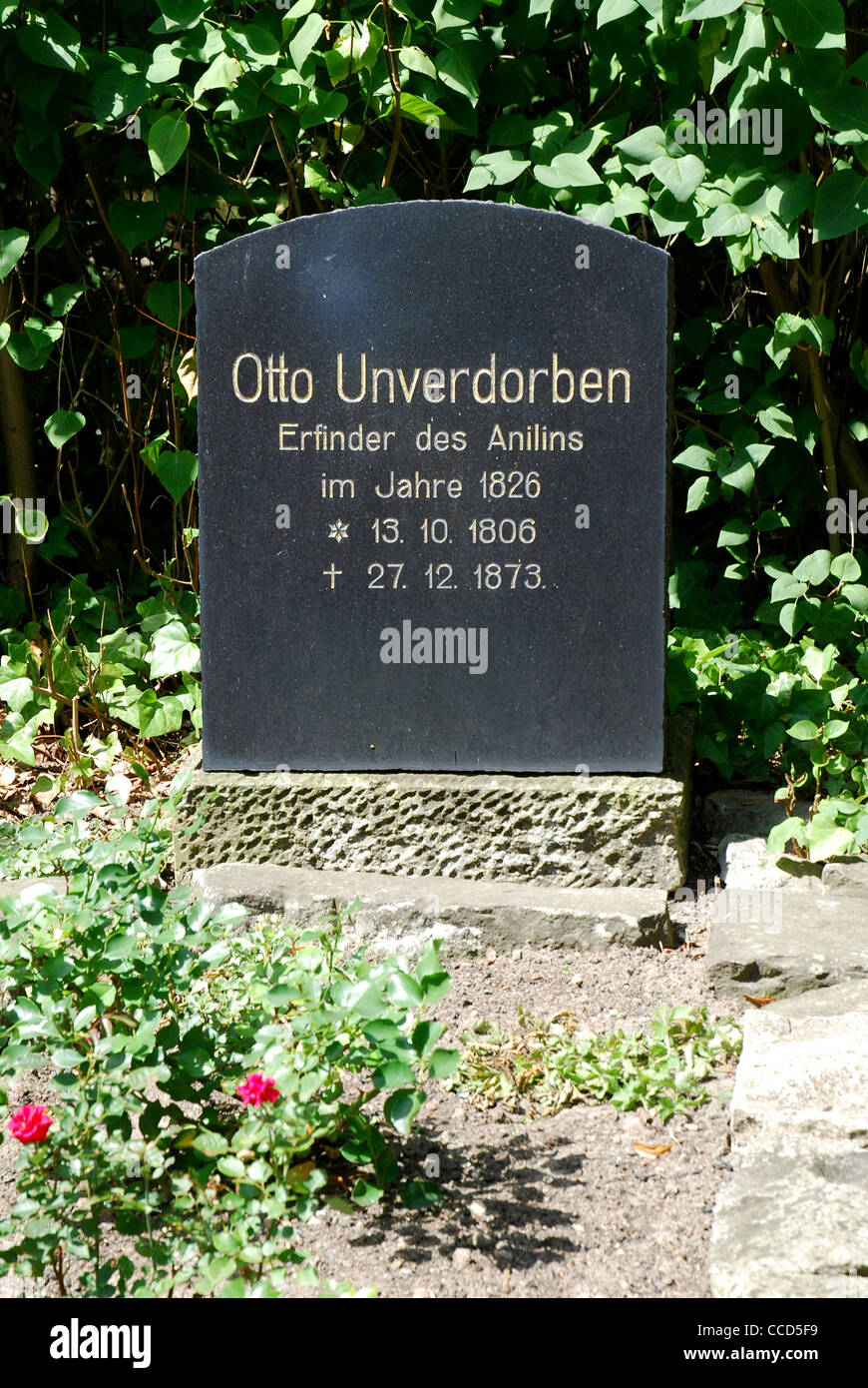 Grave of the aniline inventor Otto Unverdorben in Dahme in the Mark Brandenburg. Stock Photo
