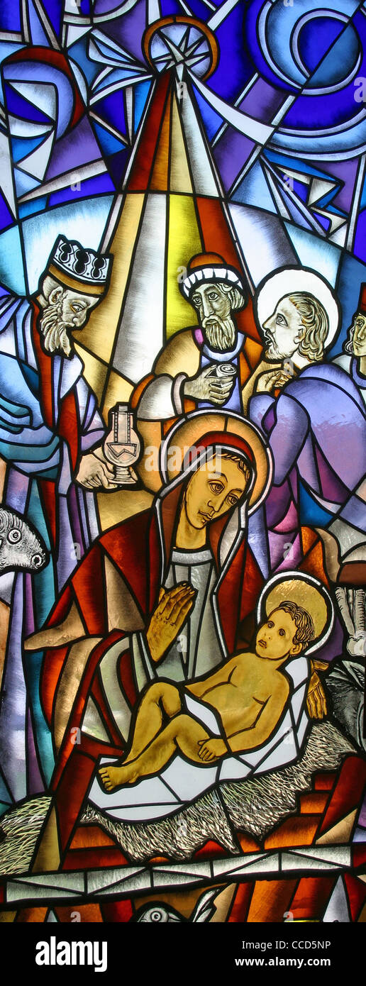 Nativity Scene, stained glass Stock Photo Alamy