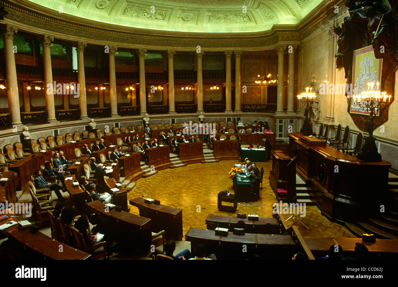 The Portuguese parliament in session from inside the Palacio de Sao Bento in Estrela District, Lisbon. Stock Photo