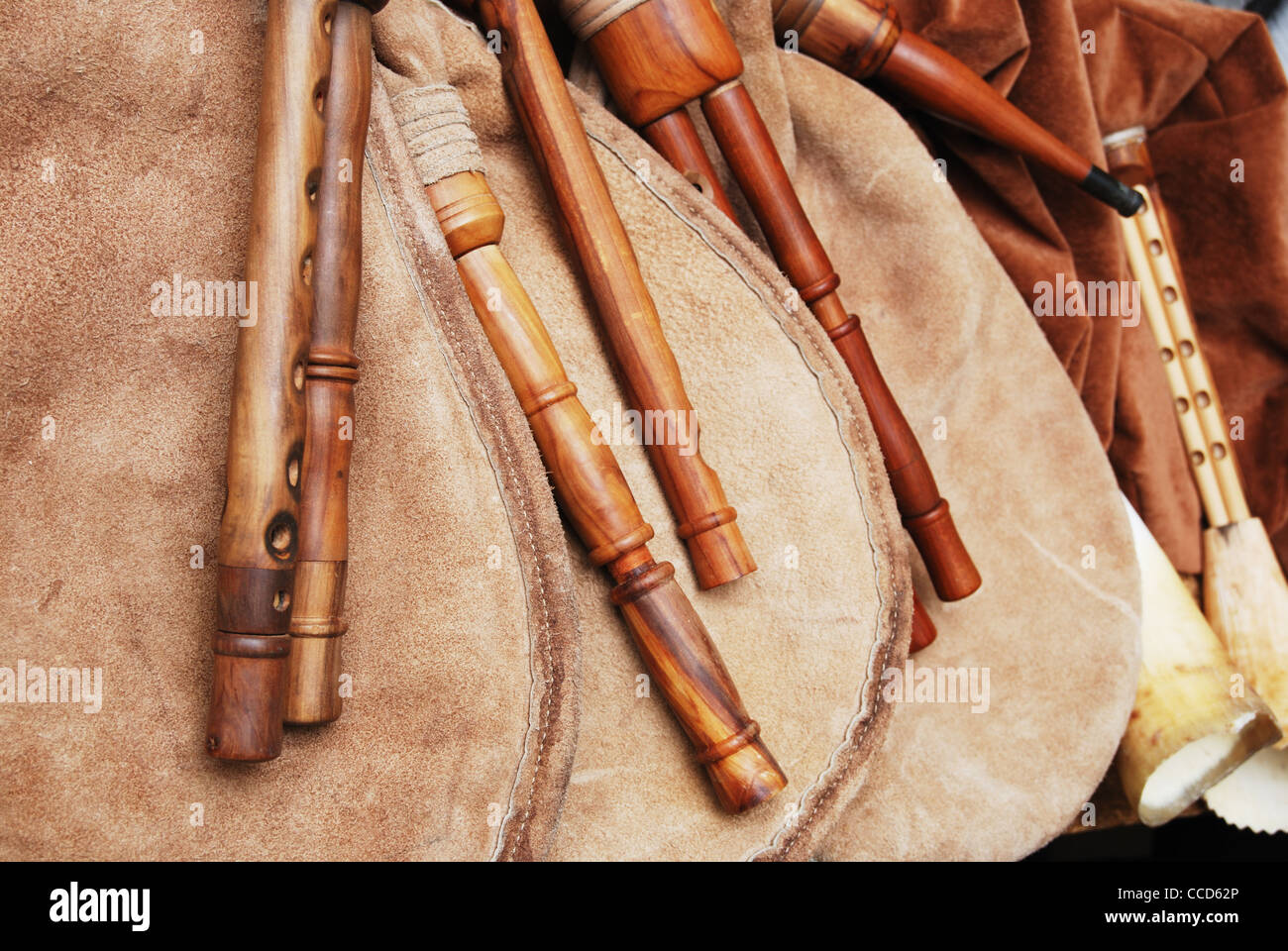 close-up of bagpipe from Scotland over white Stock Photo