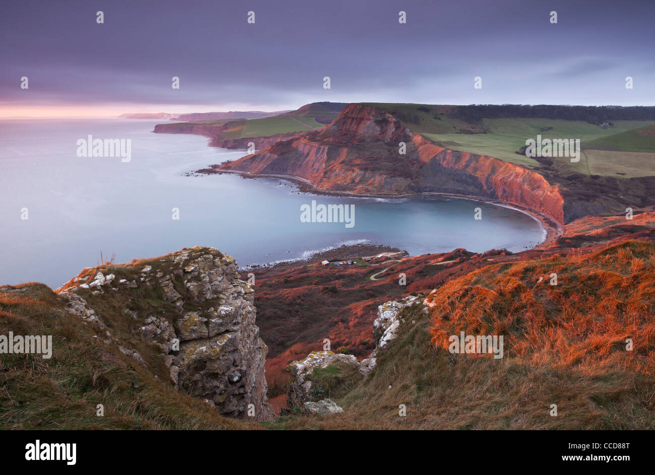 Beautiful sunset light on Emmett's Hill on the Jurassic coast in Dorset, England, UK Stock Photo