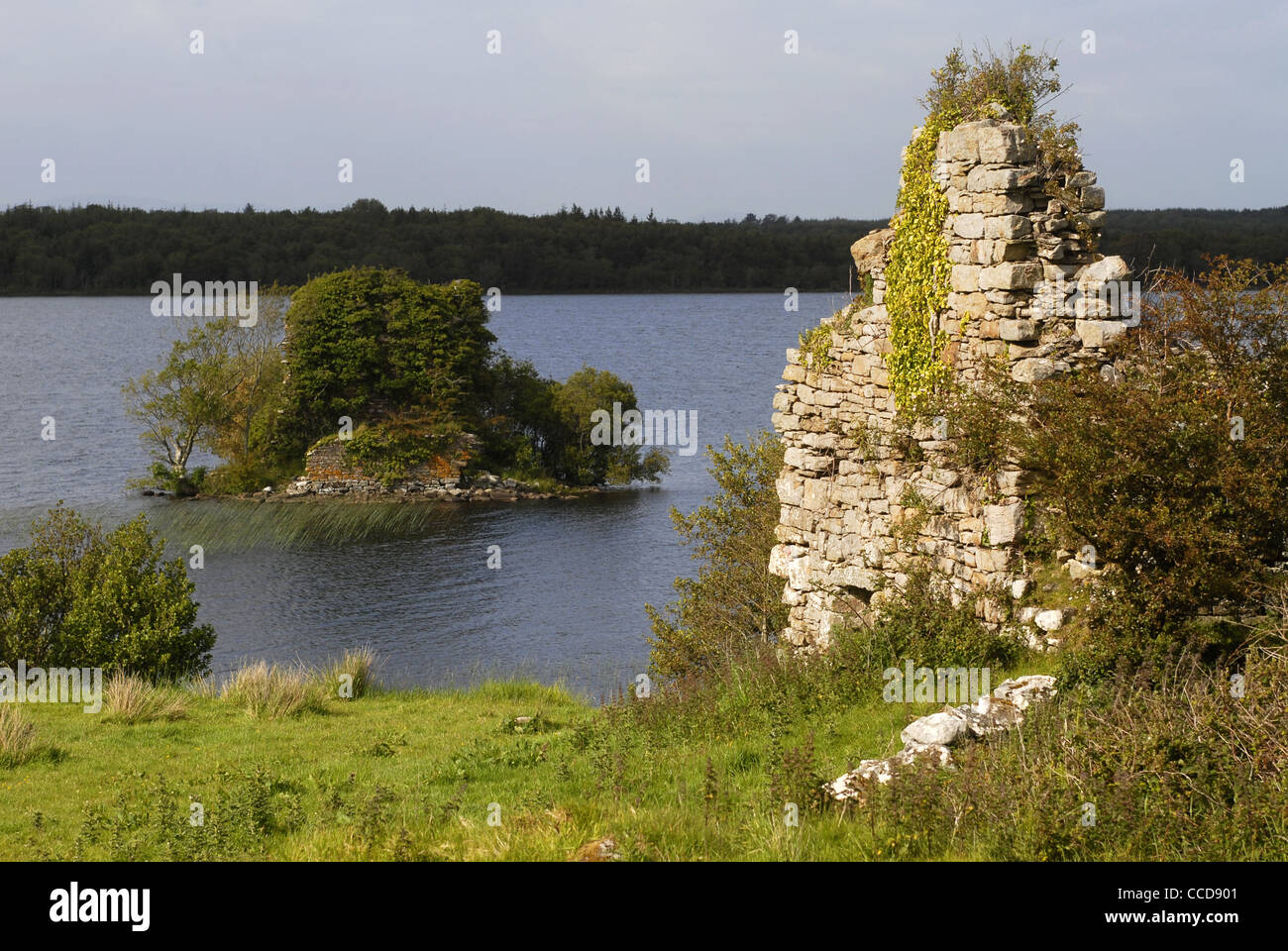 Remains of Rosclogher Castle, Lough Melvin, County Leitrim, Connacht, Ireland, Europe. Stock Photo