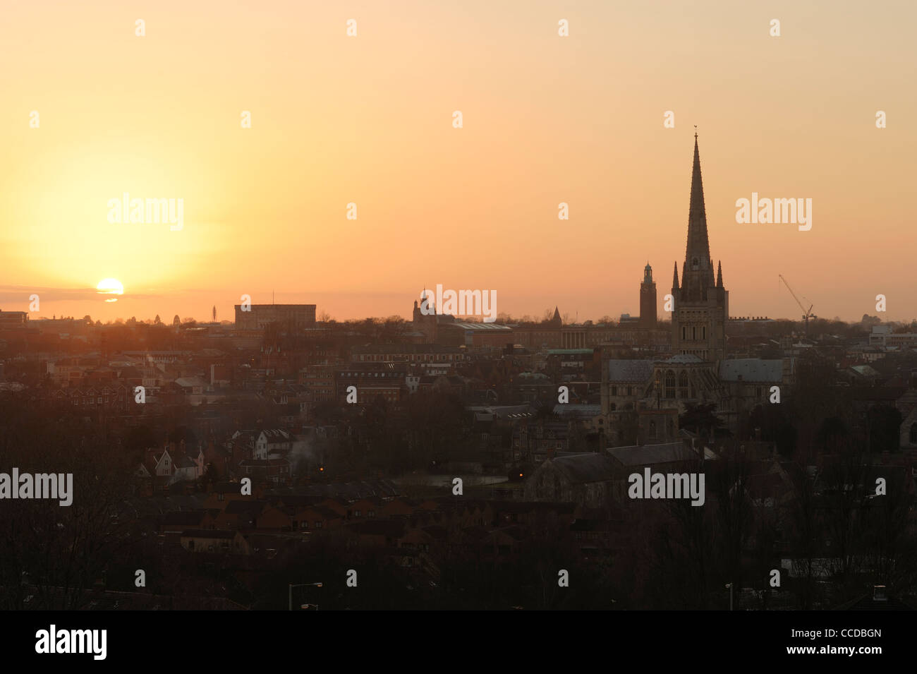 Norwich panoramic skyline at dusk Stock Photo