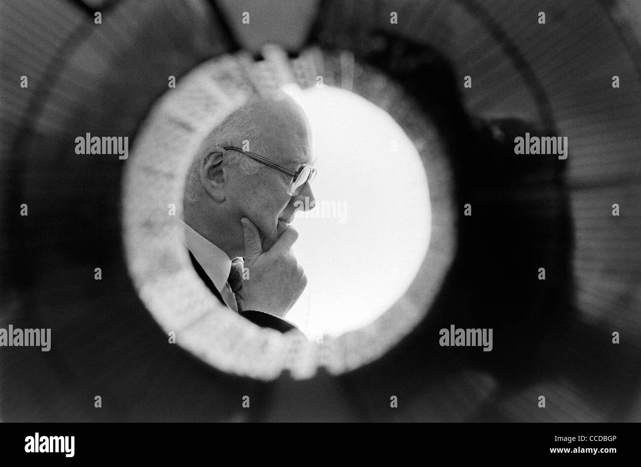 Professor Peter Higgs, who theorized the existence of a subatomic particle which was named the Higgs Boson Stock Photo