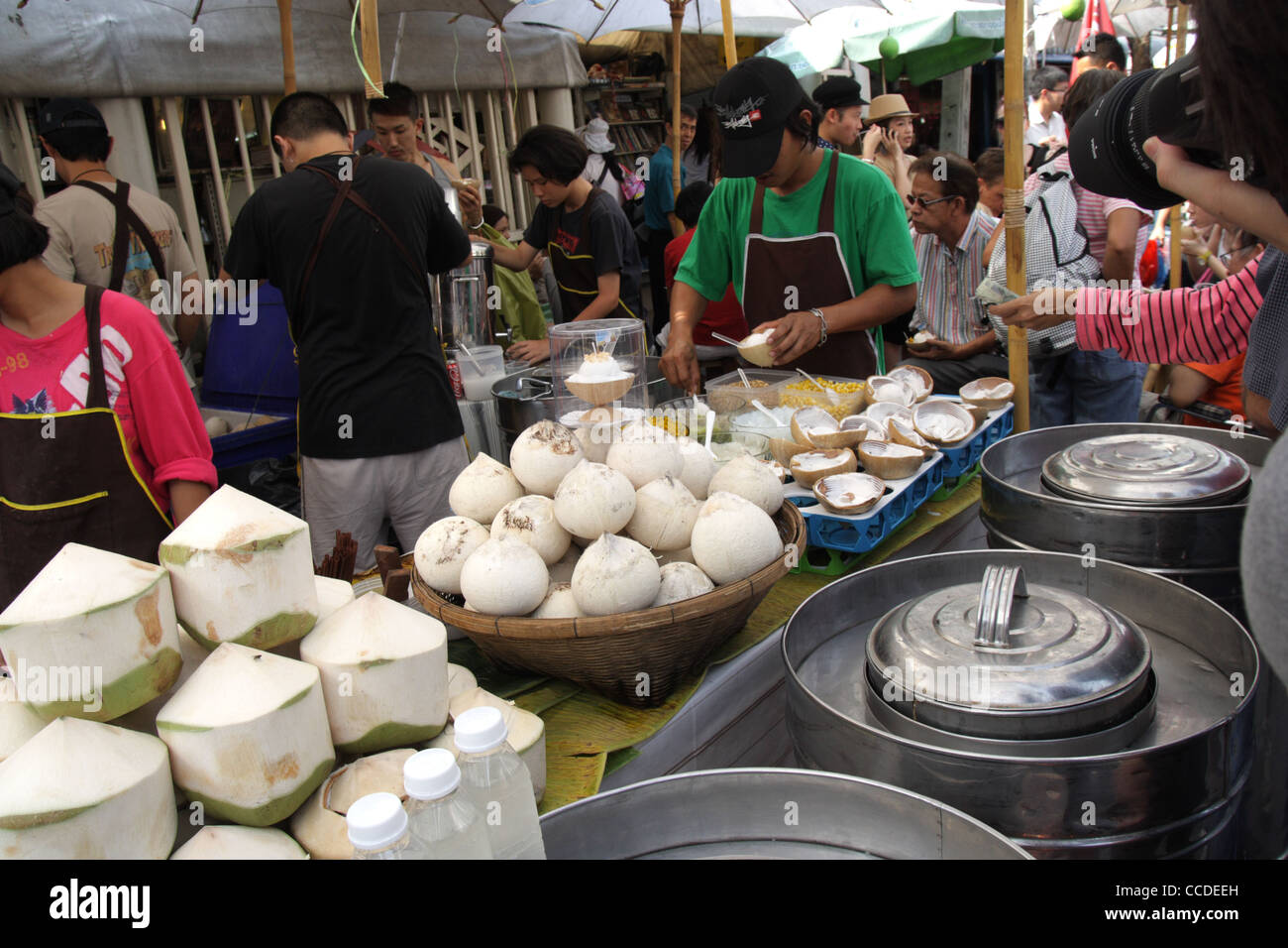 Coconut ice cream at Chatuchak Weekend Market in Bangkok Stock Photo
