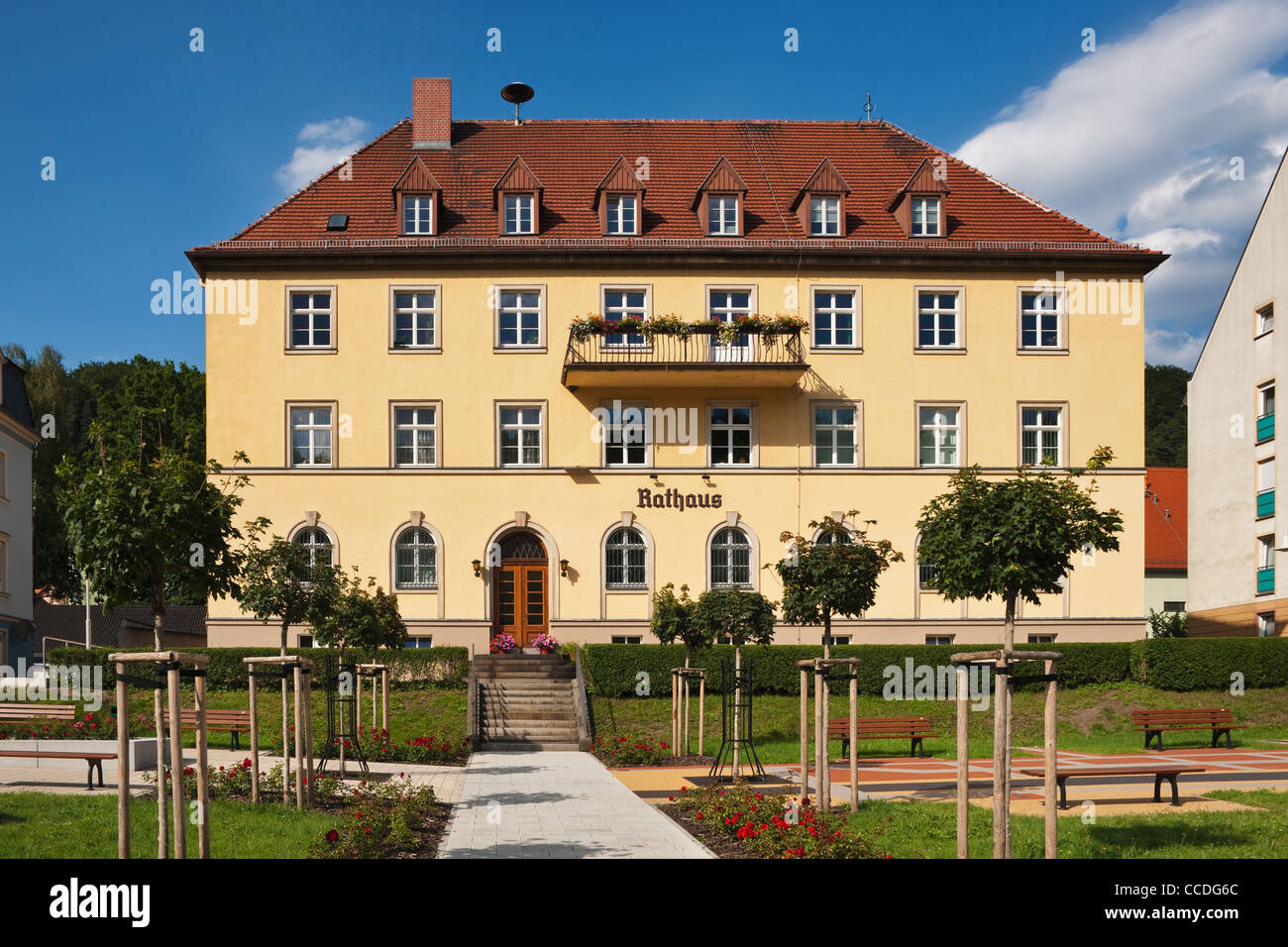 1863 build city hall of the city Bad Schandau, Saxony, Germany, Europe Stock Photo