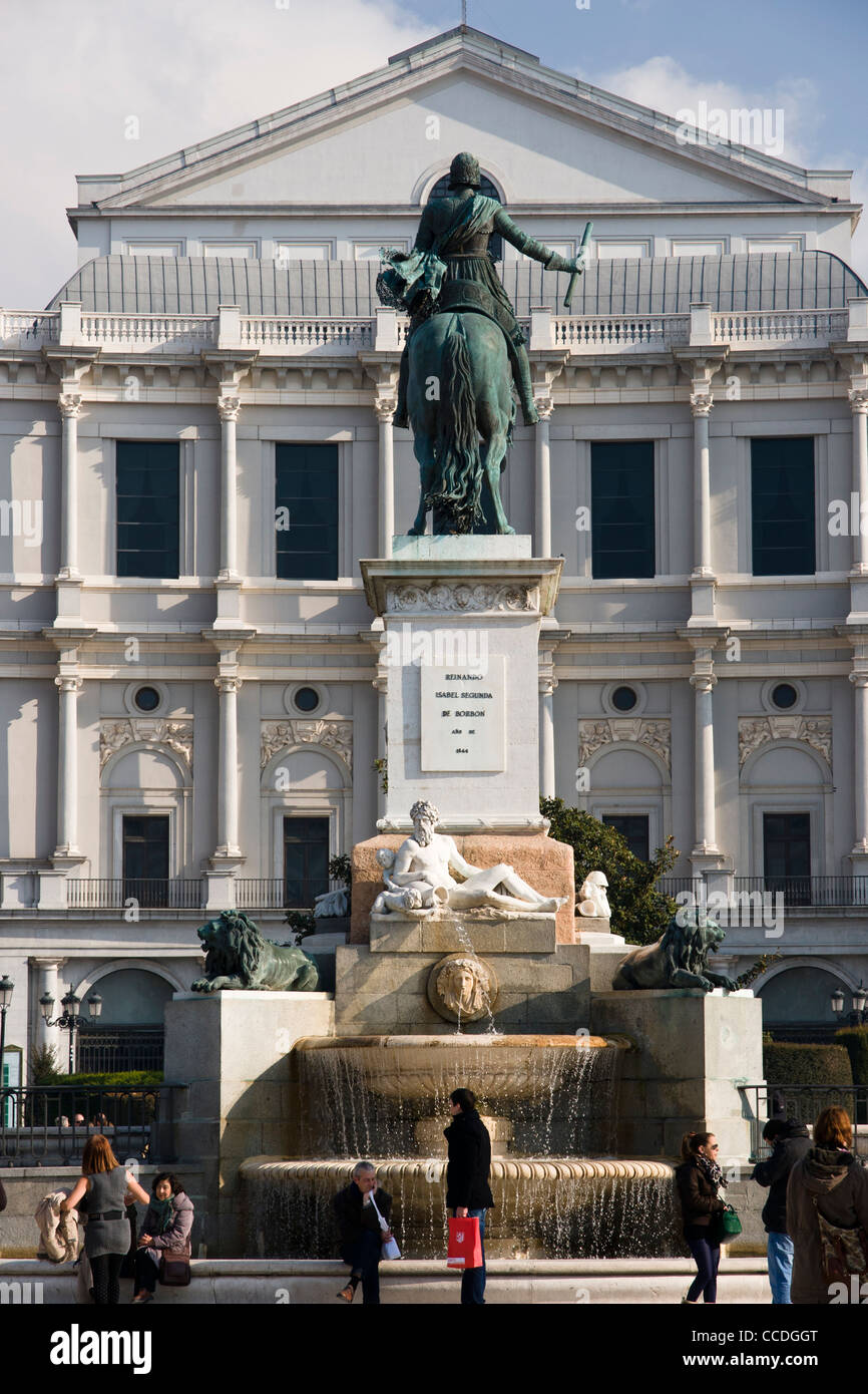 Statue of King Philip IV and Teatro Real. Plaza de Oriente, Madrid, Spain. Stock Photo