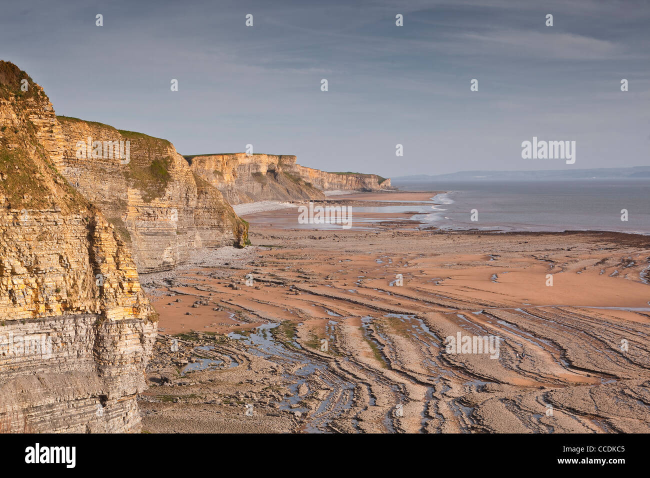 Looking across Traeth Bach from Trwyn y Witch on the Glamorgan Heritage Coastline in Wales. Stock Photo