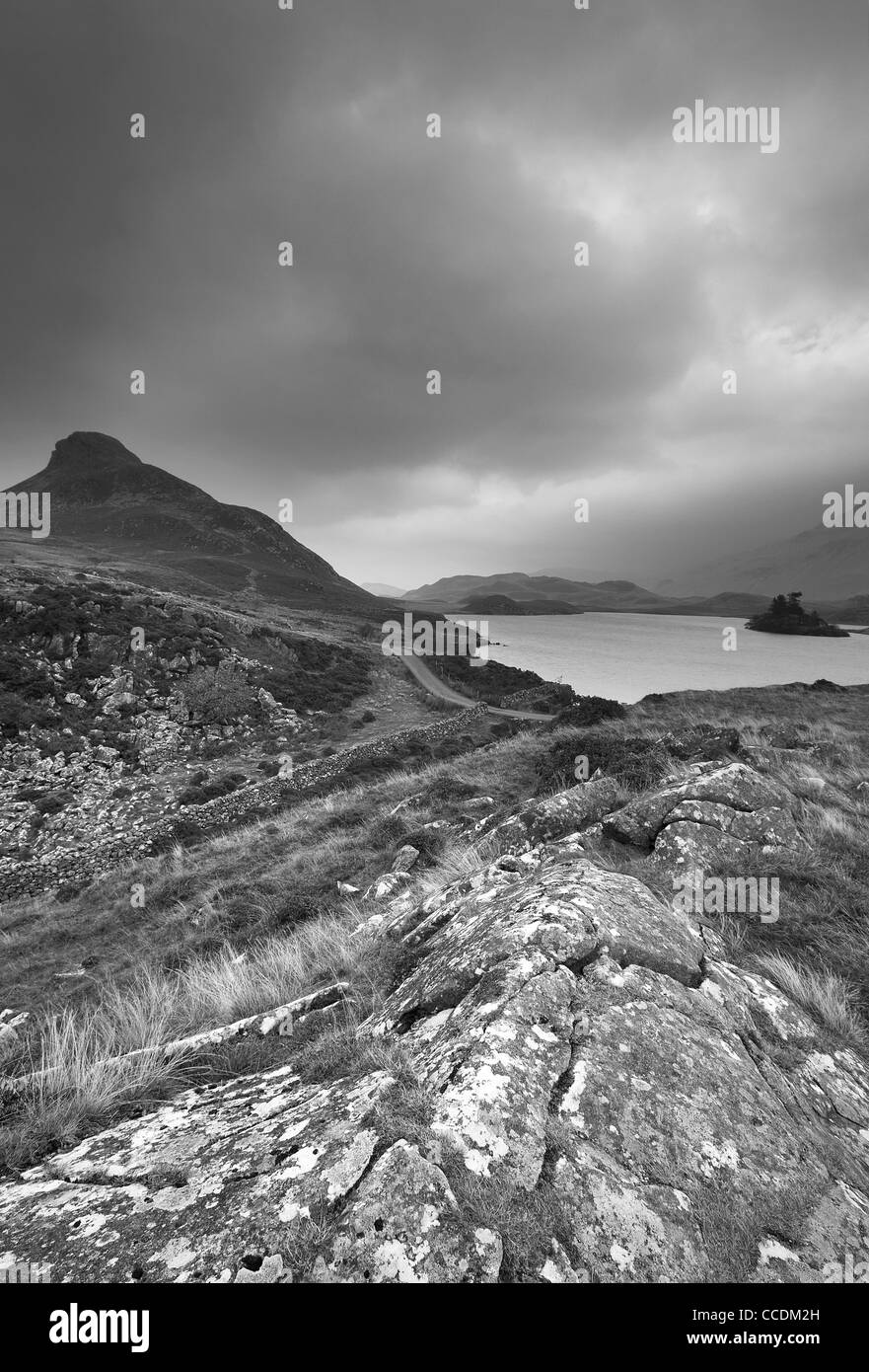 Cregennan Lakes in black and white, North Wales, UK Stock Photo
