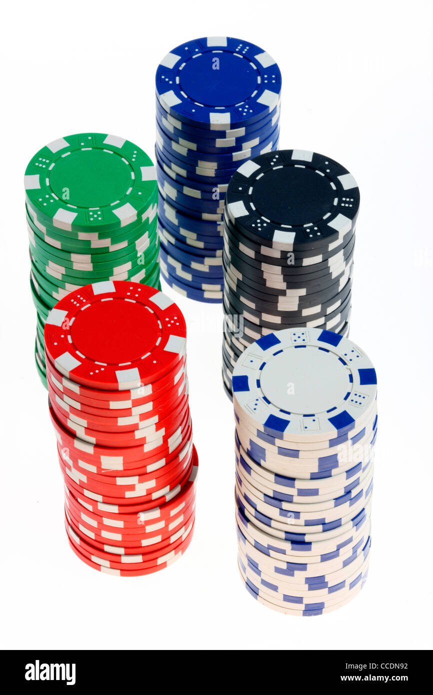Poker game, different valued tokens, gaming chips Stock Photo Alamy