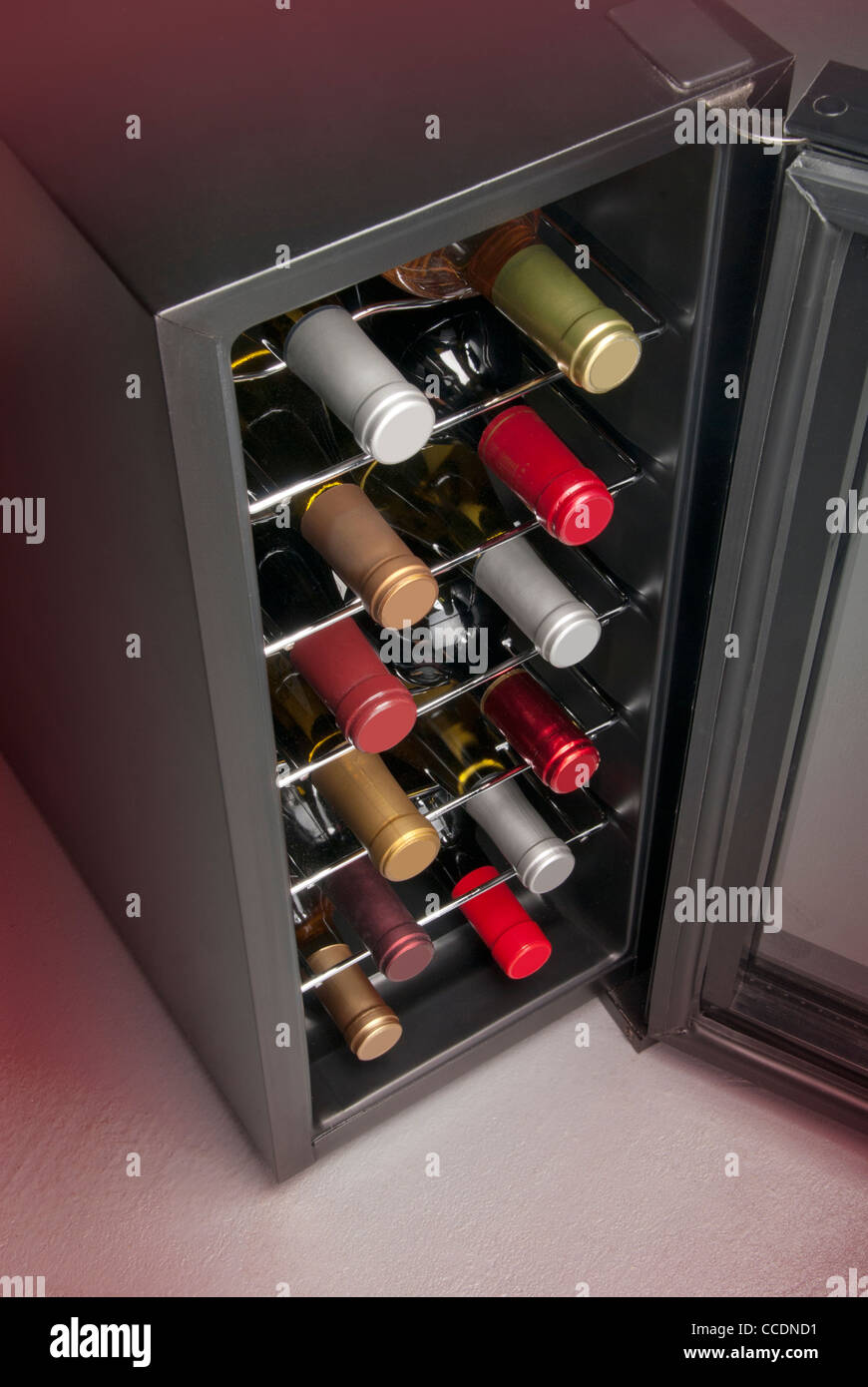 Wine cooler in home basement Stock Photo