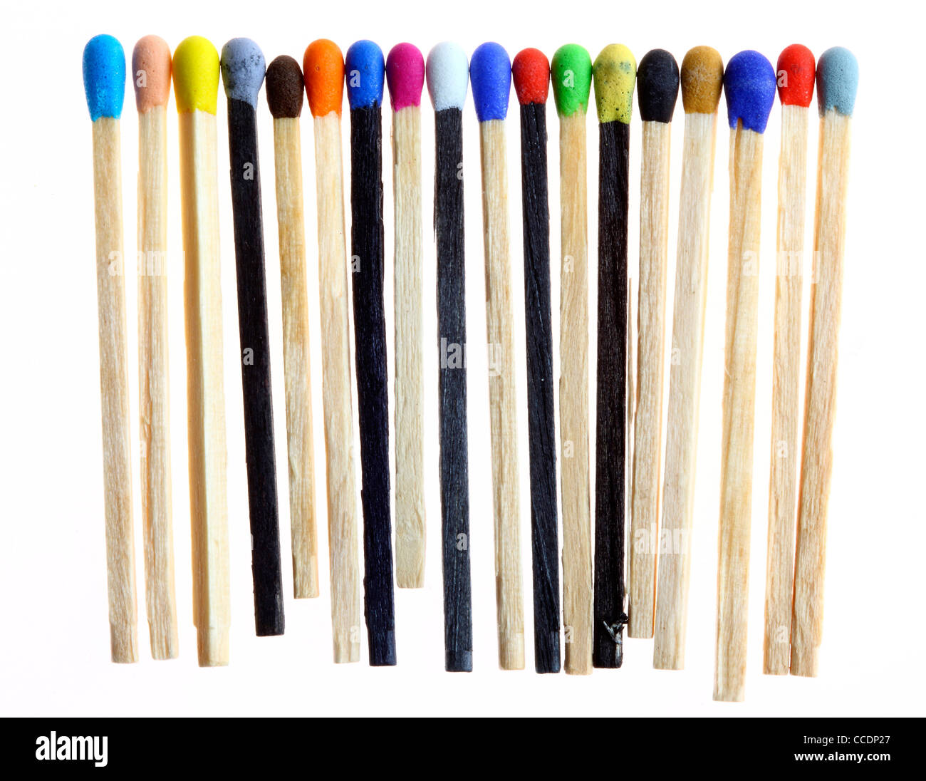 Matches, different colors and different sizes, forms, designs. Stock Photo