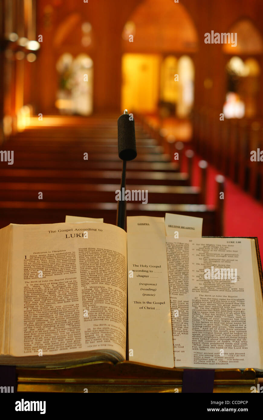 Open bible on a pulpit in Havelock North church New Zealand Stock Photo