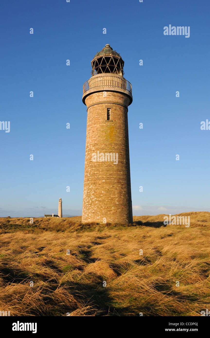 The Low and High Lighthouses, Buddon Ness Stock Photo