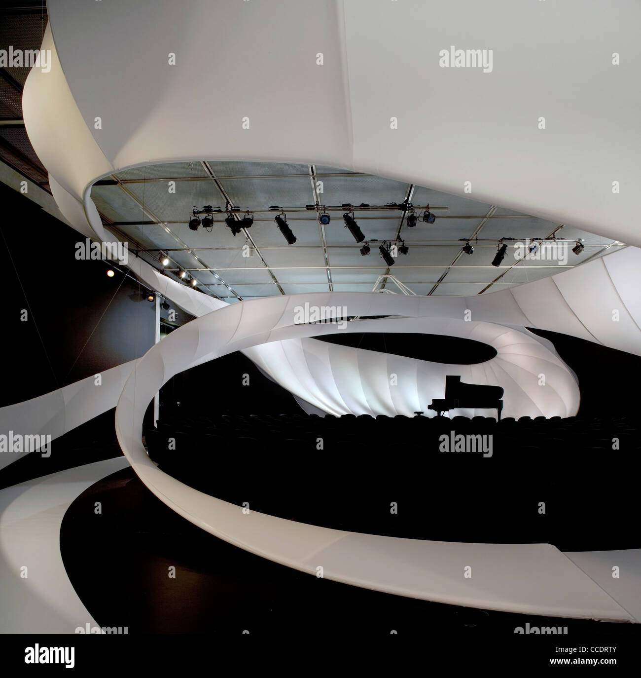 Chamber music hall by Zaha Hadid, Vitra chairs filled the hall Stock ...