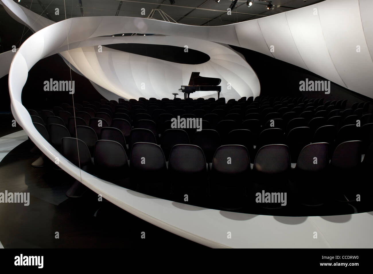 Chamber music hall by Zaha Hadid, Vitra chairs filled the hall Stock ...