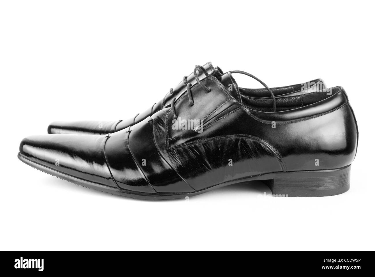 Black men shoes detail on isolated white background Stock Photo