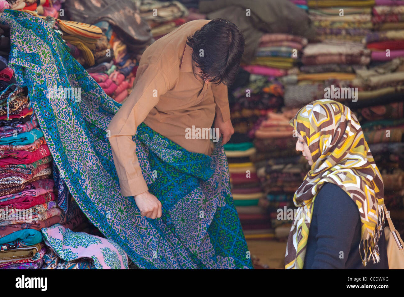 Textile vendor, Murree, Punjab Province, Pakistan Stock Photo