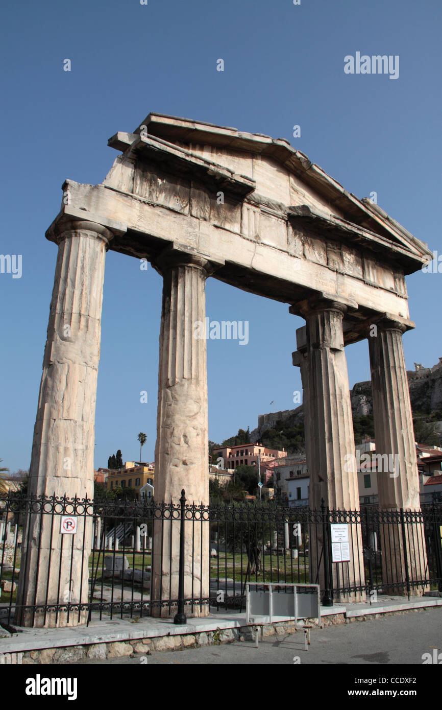 View of Acropolis from Roman Agora, Athens, Attica, Greece Stock Photo