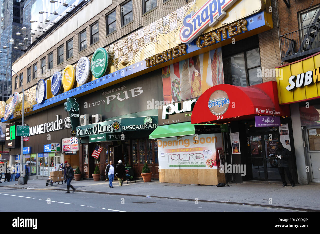 Broadway stores and restaurants, New York City, USA Stock Photo Alamy