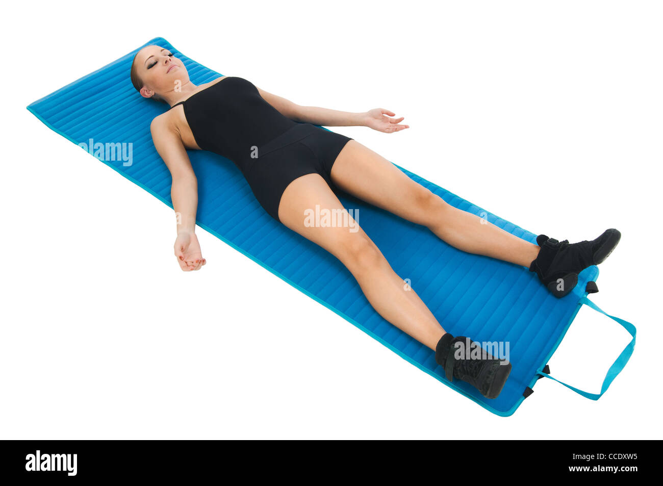 Beautiful slim woman showing relaxational exercises over white Stock ...