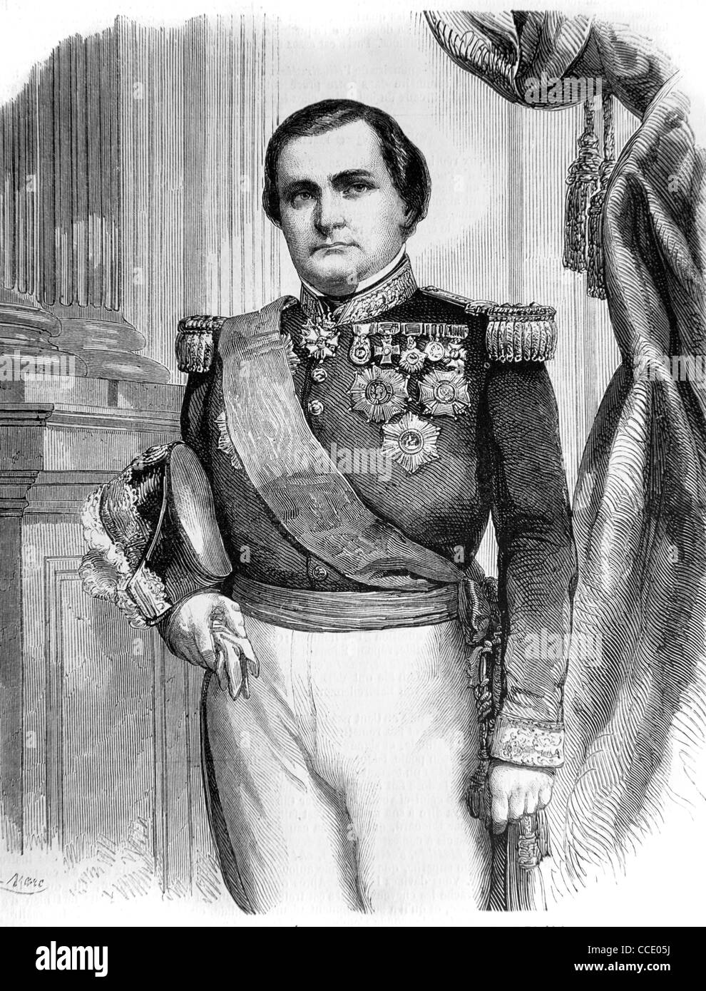 Portrait of Major General Napoleon Joseph Charles Paul Bonaparte (1822-1891) Prince Napoleon, Jérôme Napoleon or Plon-Plon wearing French Military Uniform. Vintage Illustration or Engraving Stock Photo