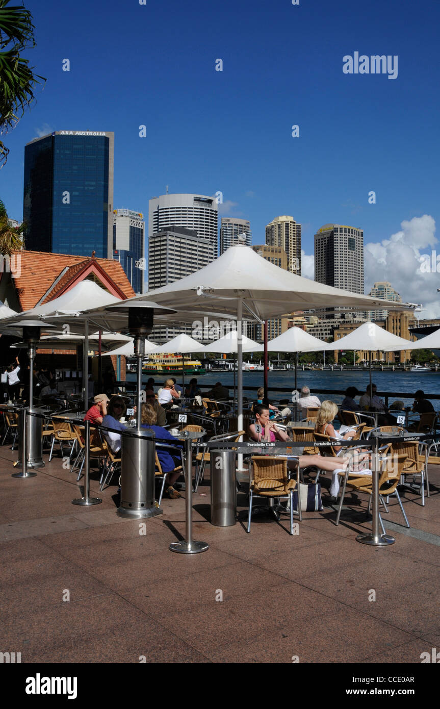One of the many open-air restaurants on Circular Quay in Sydney, New South Wales, Australia Stock Photo