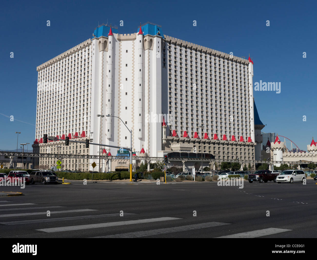 The giant Excalibur hotel and casino resort at the south end of Las Vegas boulevard was one of the first themed hotels in Vegas Stock Photo