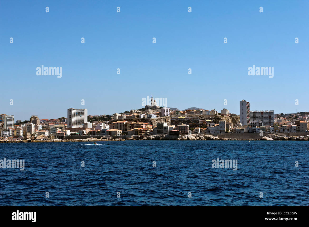 Skyline of Marseille from a Boat, Provence-Alpes-Côte d'Azur, France, Europe Stock Photo