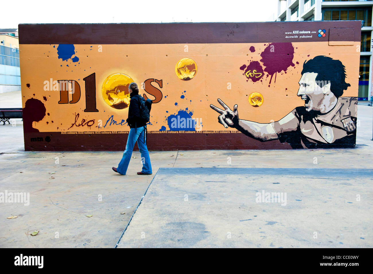 Lionel Messi graffiti tribute wall in Barcelona, Spain Stock Photo