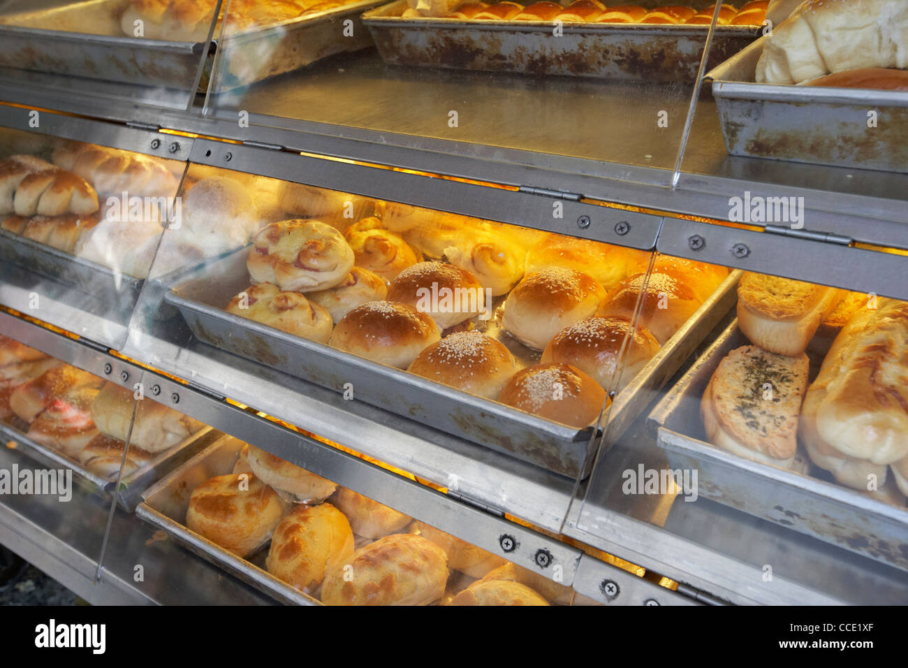 breads for sale in a bakery shop window aberdeen hong kong hksar china