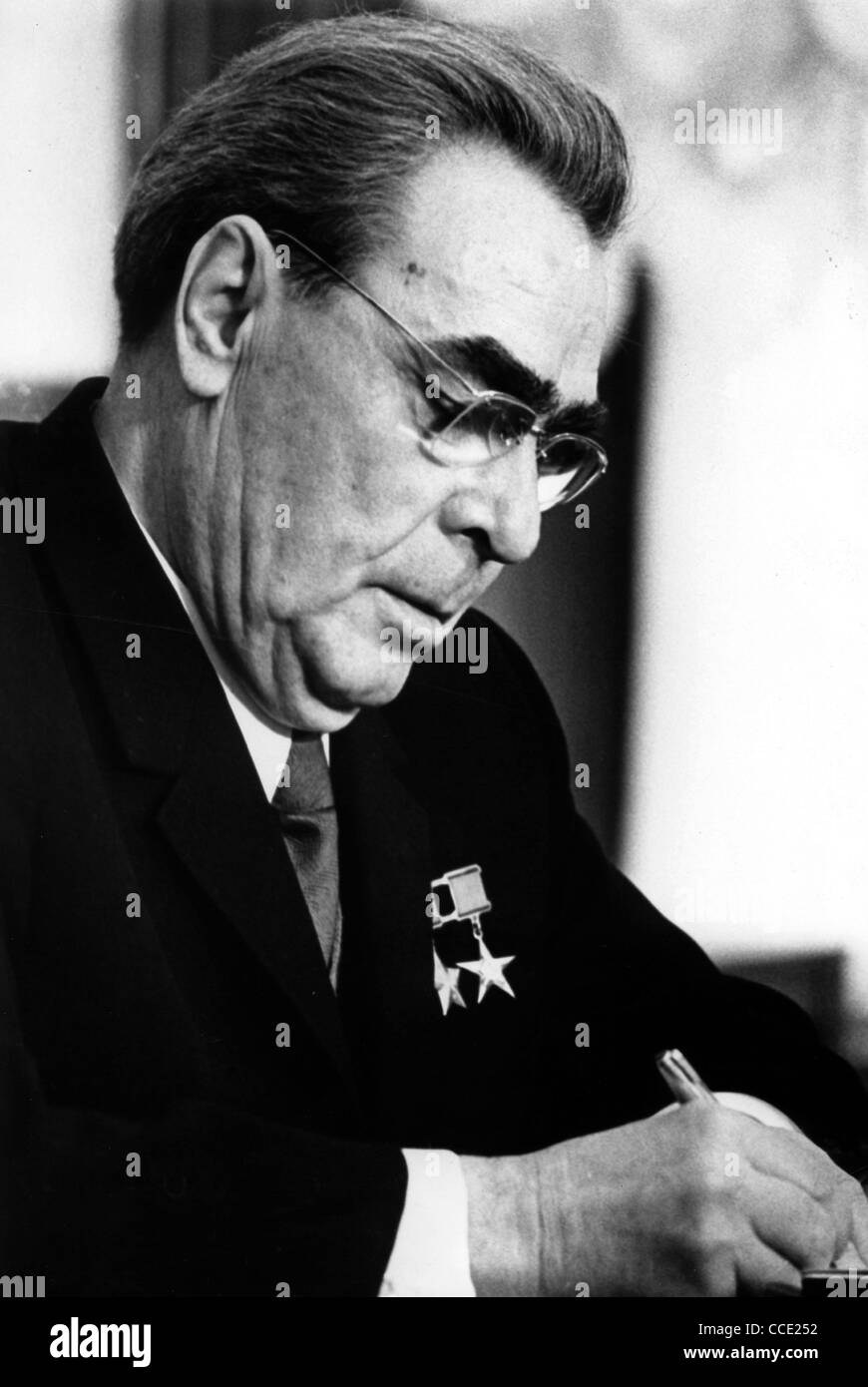 Portrait of the Soviet state and party leaders Leonid Brezhnev of 1975. Stock Photo