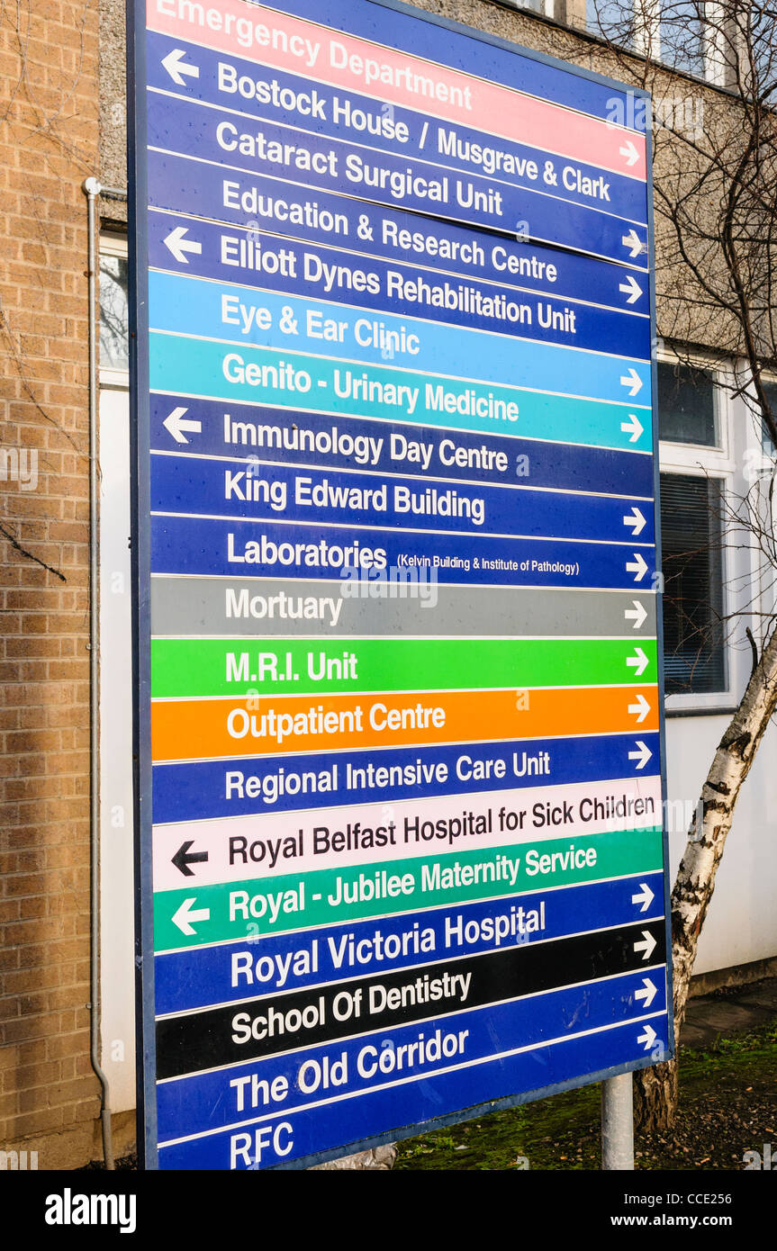 Signs at a Royal Victoria Hospital, Belfast Stock Photo