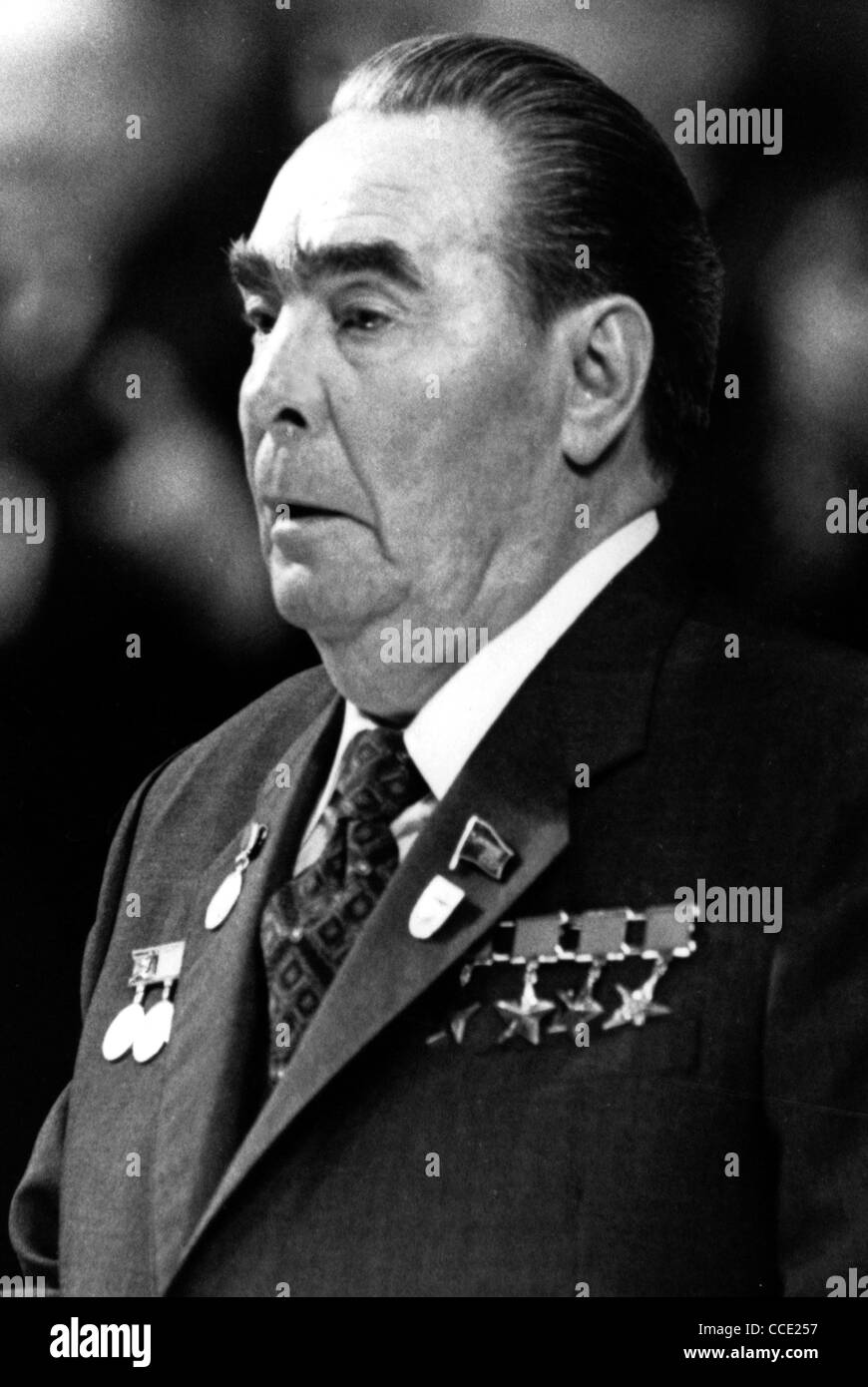 Portrait of the Soviet state and party leaders Leonid Brezhnev of 1977. Stock Photo