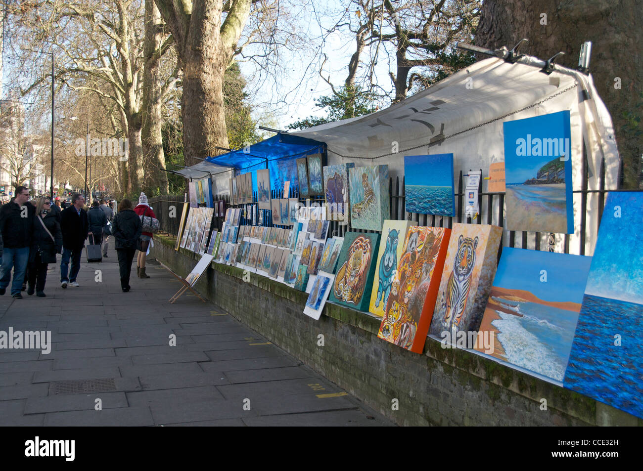 Pictures displayed Bayswater Road London England Stock Photo Alamy