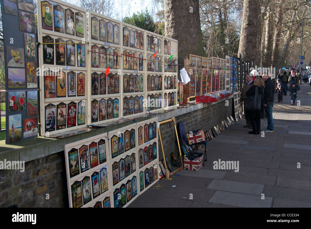 Pictures displayed Bayswater Road London England Stock Photo