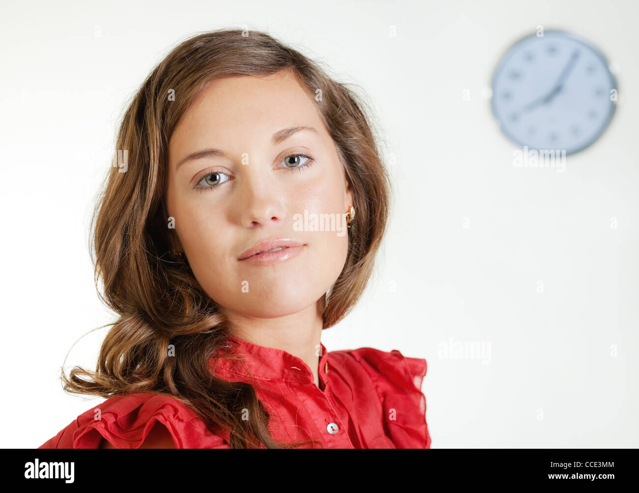 Portrait of pretty young blond woman in red dress Stock Photo - Alamy