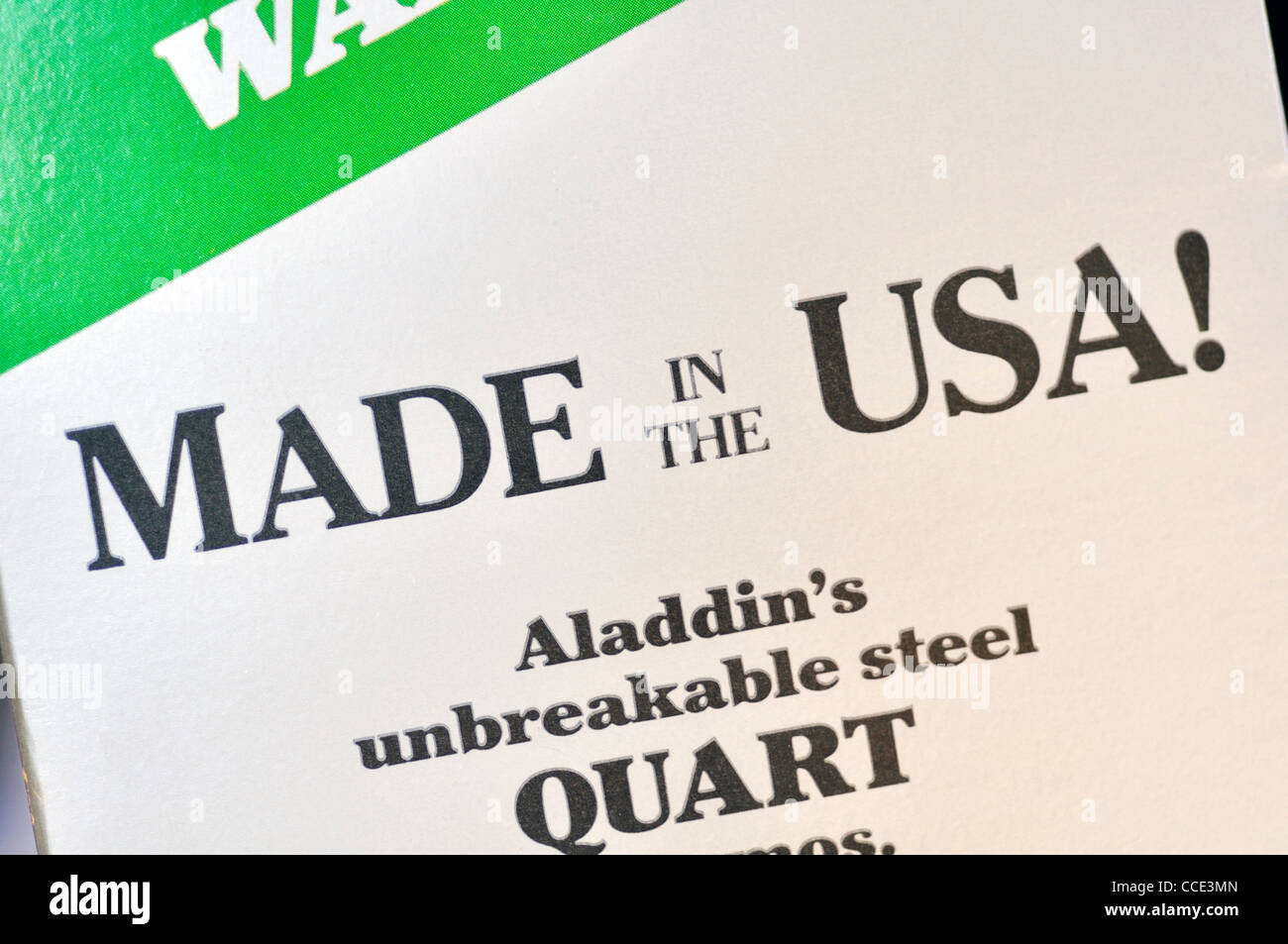 Made in USA sign on product package Stock Photo