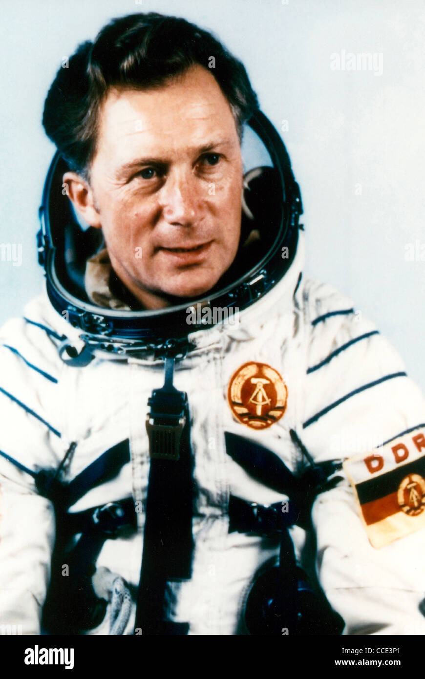 Sigmund Jaehn - *13.02.1937: Cosmonaut and Major General of East Germany’s Army NVA in the spacesuit. Stock Photo