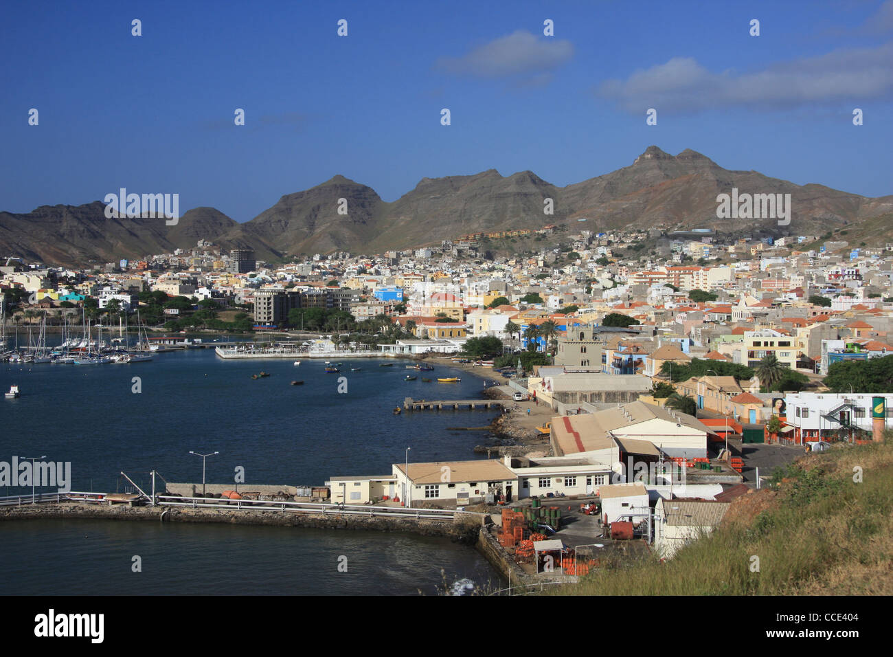 Looking down on Mindelo harbour, Sao Vicente Island, Cape Verde Archipelago Stock Photo