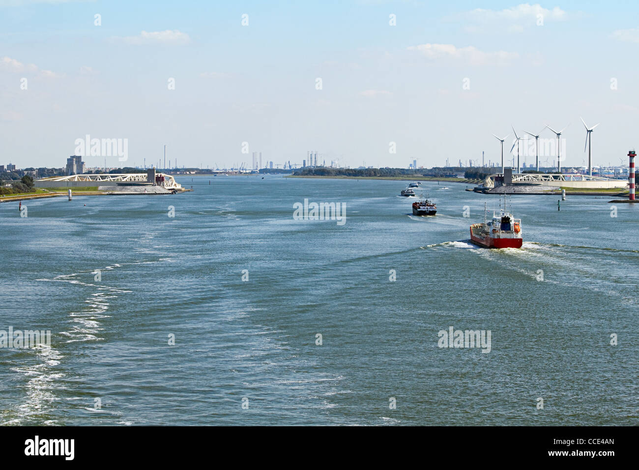 Storm surge barrier Maaslantkering in open position in the river Maas near Rotterdam, the Netherlands Stock Photo