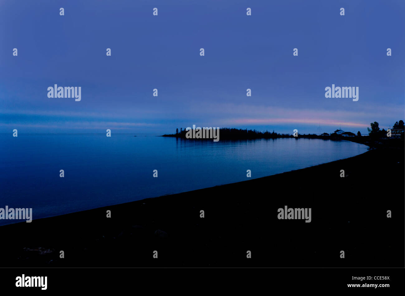 Lake Superior along the North Shore of Minnesota at dusk. Stock Photo