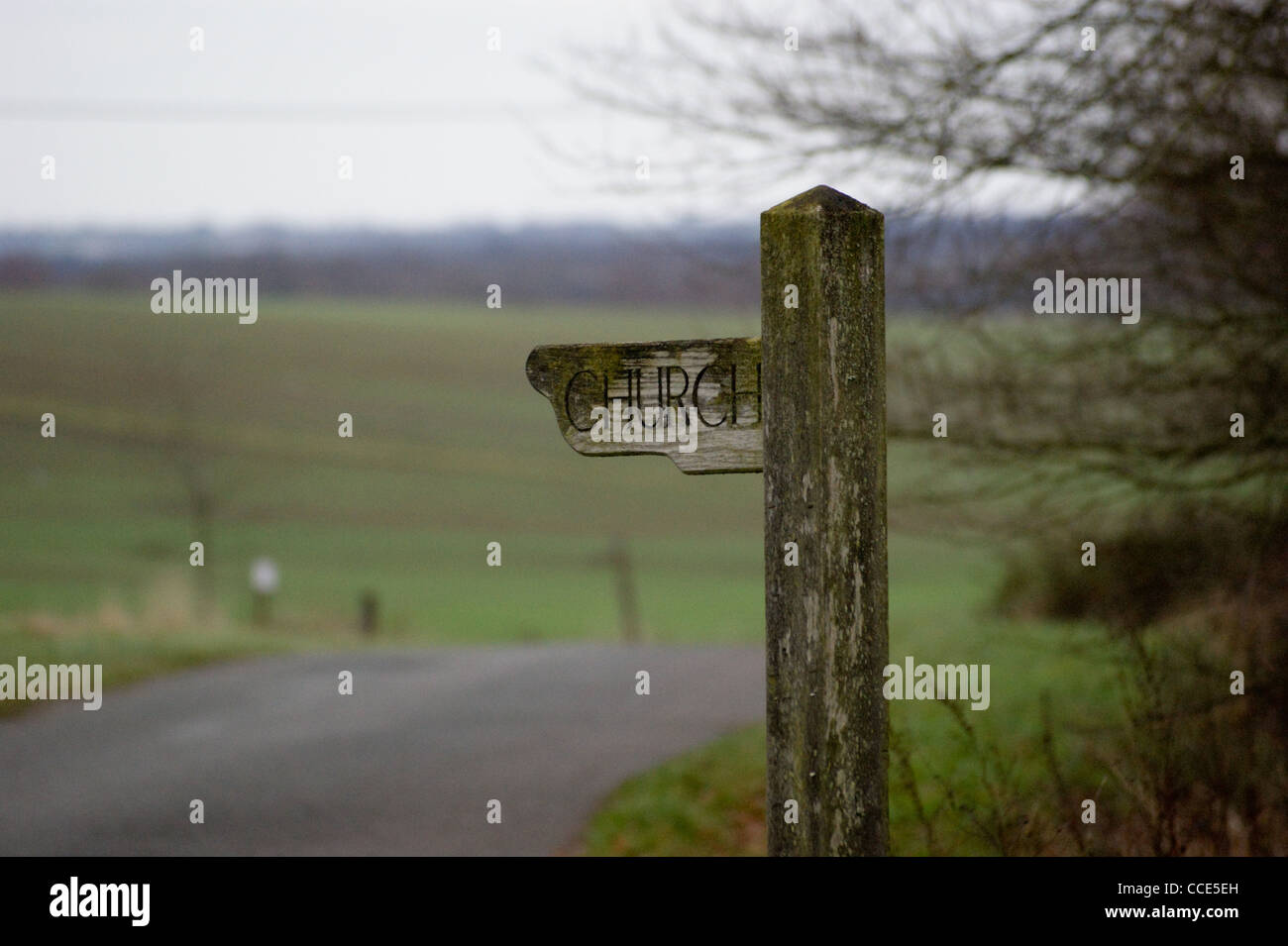 Footpath fingerpost sign to the church,  Layer Marney, Tiptree, Essex, England Stock Photo