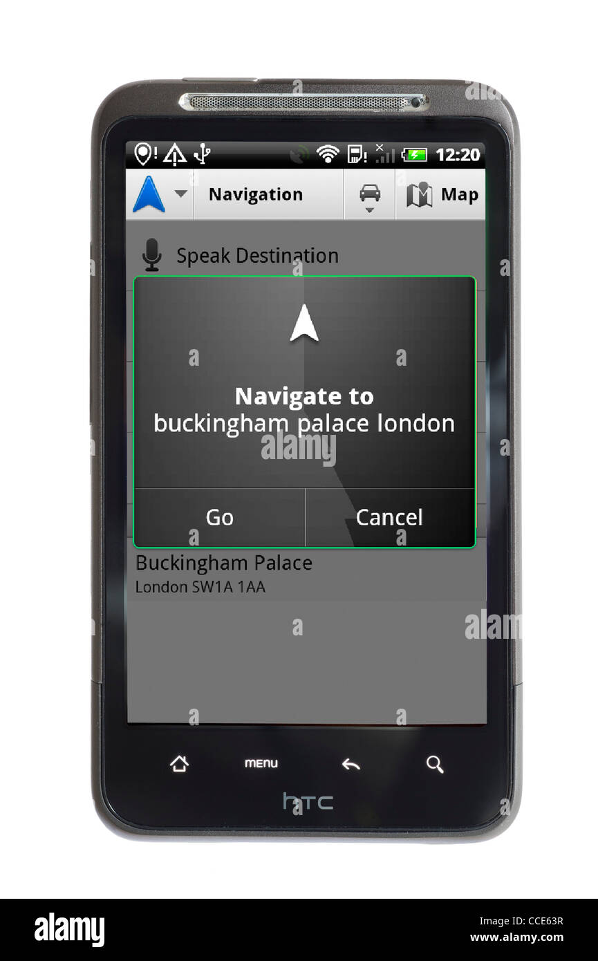 Voice recognition on Google Maps Navigation with an HTC smartphone Stock Photo