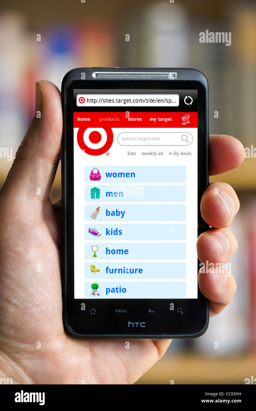 Shopping online at Target with an HTC smartphone Stock Photo