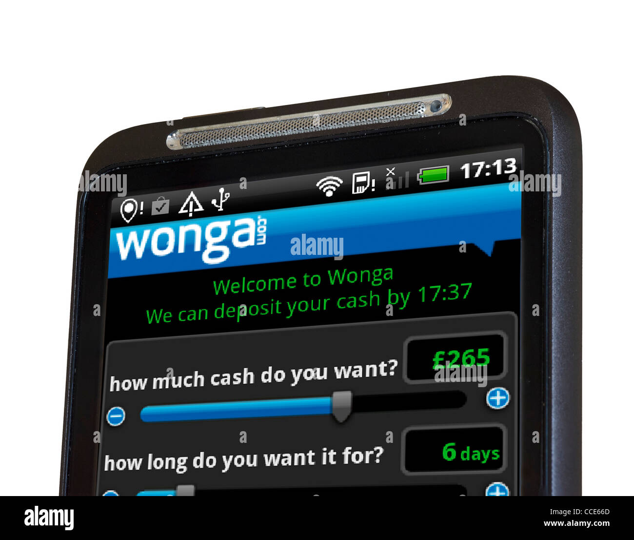 The android app of the UK based payday loan company, Wonga, on an HTC smartphone Stock Photo