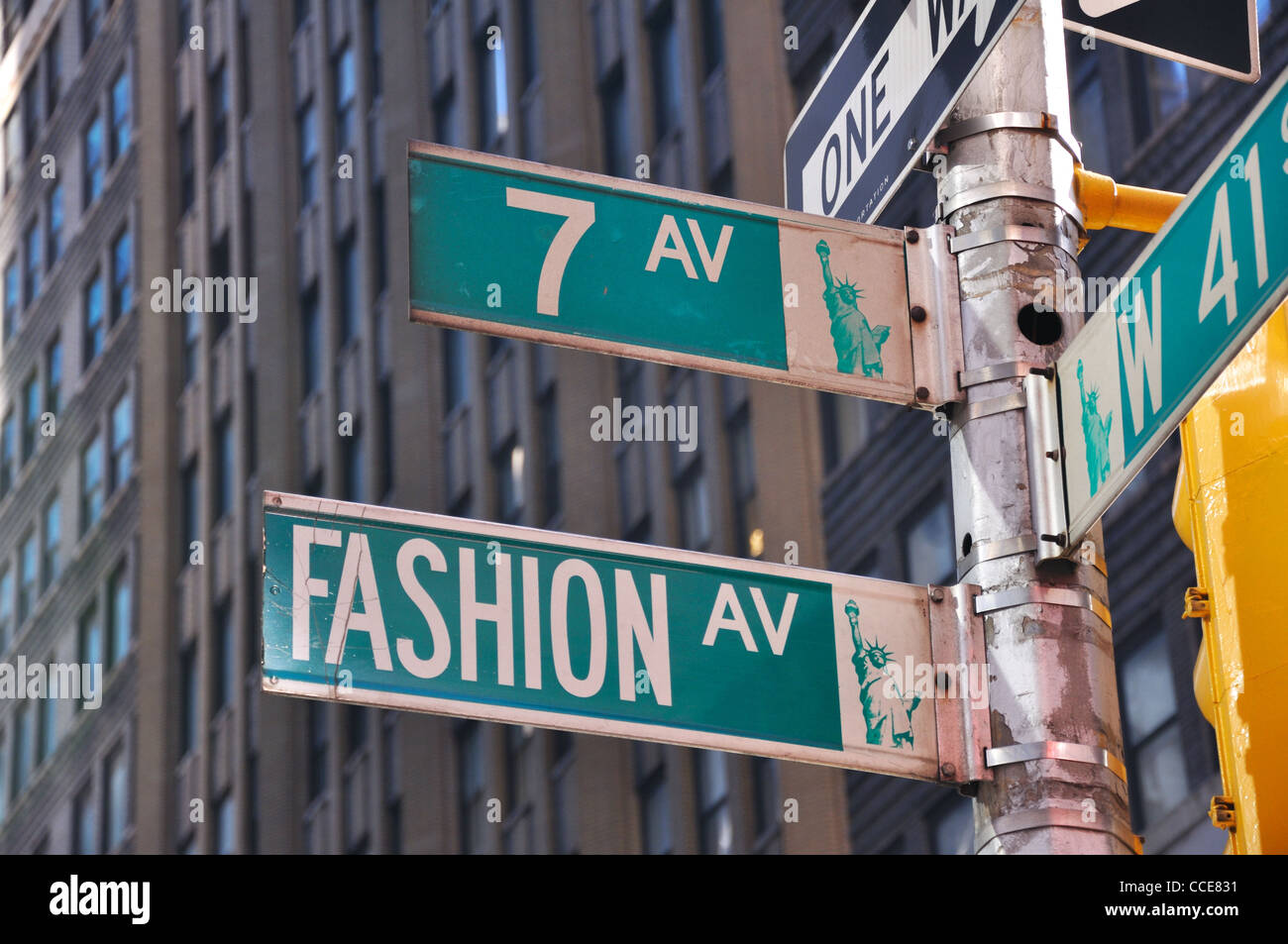 Fashion Avenue and 7th Avenue street signs, New York, USA Stock