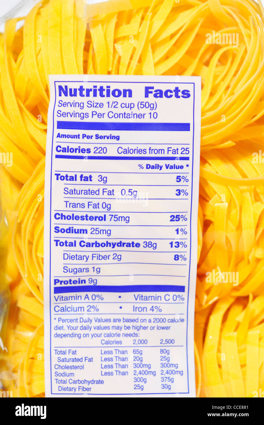 Nutrition Information On Pasta Package Stock Photo Alamy